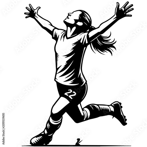 Female Soccer Player Celebrating Goal with Arms Raised Vector Illustration