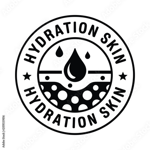 Bild auf Leinwand hydration skin seal icon black and white circular emblem with water droplet