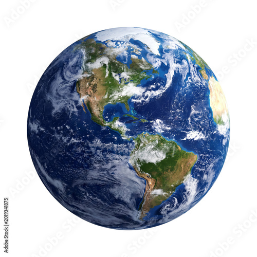 Planet earth from space with clouds and continents isolated on transparent background