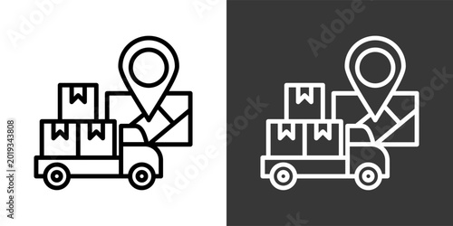 Bilde på lerret Truck Route Black And White Icon Set Collection Pack Vector Illustration