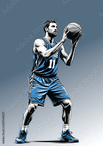 Canvas Print 042-26-Powerful basketball player shooting a ball during a game, showcasing athl