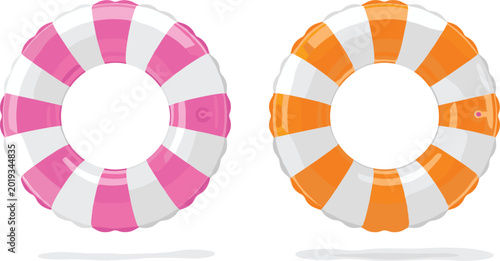 Bild auf Leinwand Inflatable swim rings set, colorful pool floats summer vacation vector illustrat
