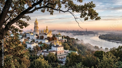 Historic Monastery Complex Overlooking River at Dawn