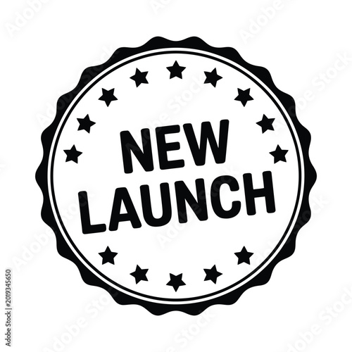 New launch stamp with stars black silhouette on white background