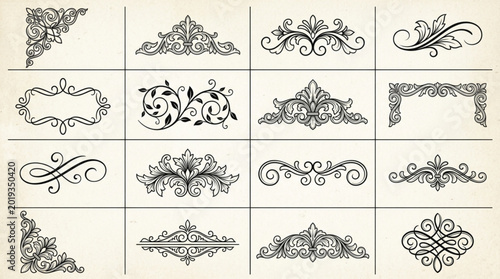 Collection of Decorative Flourishes and Ornate Borders.