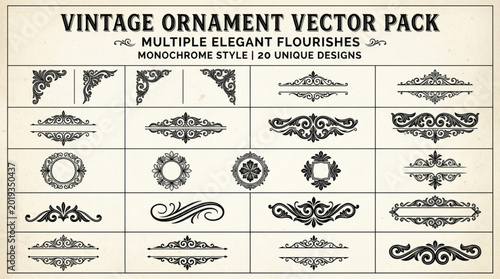 Tableau sur toile Vintage Ornament Vector Pack Multiple Elegant Flourishes.