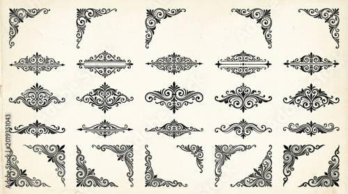 Quadro em tela Collection of Decorative Ornate Flourish Elements and Borders.