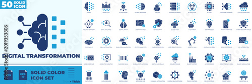Digital Transformation Solid Color Editable Icons set