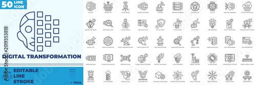 Digital Transformation Line Editable Icons set