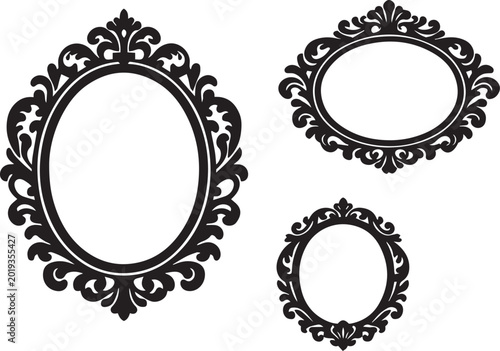 Black ornate oval picture frames Vector