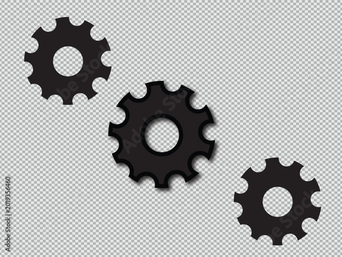 Black Gear Cogwheel Icons Isolated on Transparent Background
