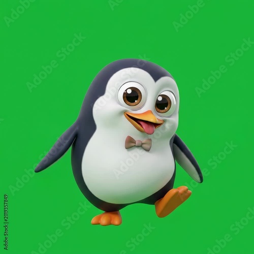 Animated Penguin in Green Screen.