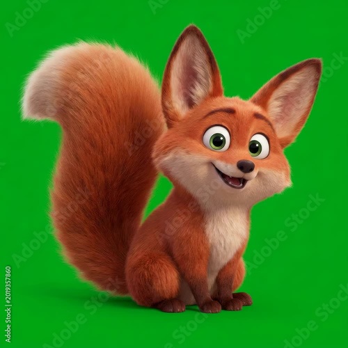 Animated cartoon fox character poses green.