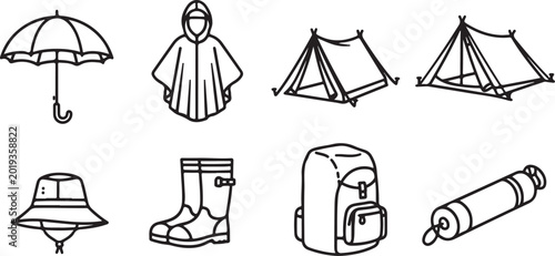 Isometric vector icons set of camping and outdoor gear Vector