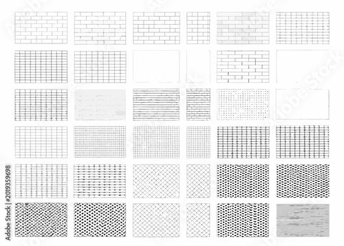 Fotografie Thirty six drafting patterns in a grid arrangement featuring brick and geometric