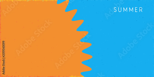Abstract summer poster with jagged orange and blue shapes textured grainy background high quality professional