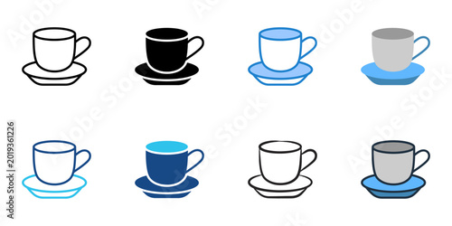 Cup icons set multiple style collection. Editable stroke 
