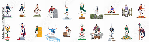 Tableau sur toile Collection of Vector Illustrations Featuring Scottish Men in Traditional Kilts a