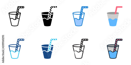 Straw icons set multiple style collection. Editable stroke 
