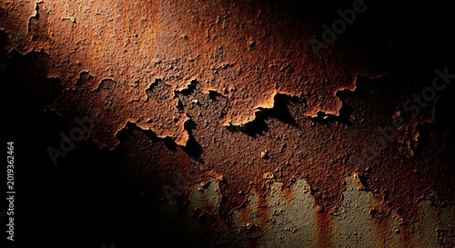 Fotografie Closeup of a heavily rusted metal surface with peeling paint and texture