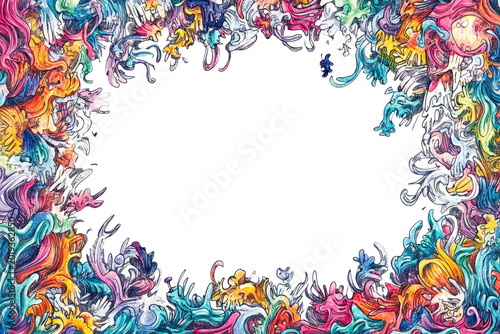 Colorful abstract swirling design border.