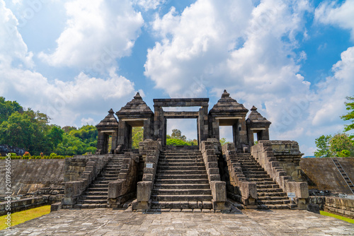 The majestic main gate of Ratu Boko, an ancient archaeological and historical site located on a scenic plateau in Java, approximately three kilometers south of  Prambanan Temple, Yogyakarta, Indonesia