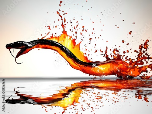 Fiery Liquid Snake Splash Dynamic Abstract Illustration