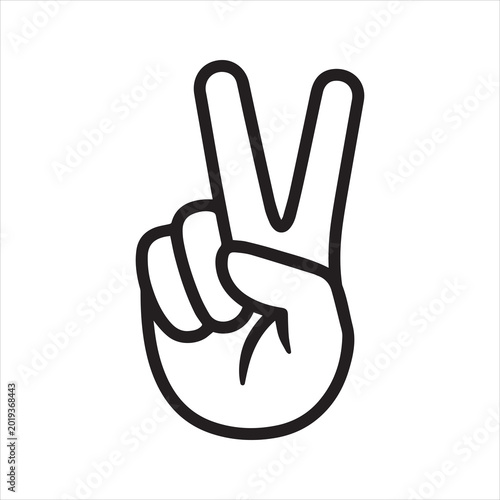 Photography Hand gesture V sign for victory or peace line art vector icon for apps and websi