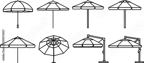 Foto Simple line drawing of wooden chairs and stools in black and white Vector