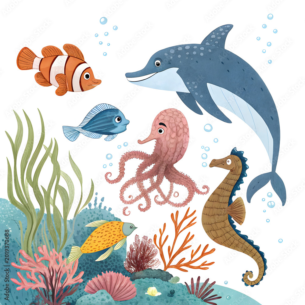 Fototapeta premium different kind of sea animals