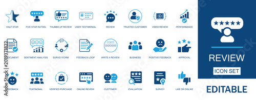 Fotografia Review and customer feedback icon set