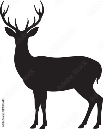 Photos Deer silhouette with majestic antlers and full body stance on white background i