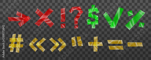 Colorful adhesive tape symbols and punctuation marks isolated on transparent background