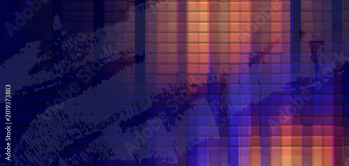 Dark Purple Pixelated Background with Orange Glow Mosaic Grid and Futuristic Technology Texture Design