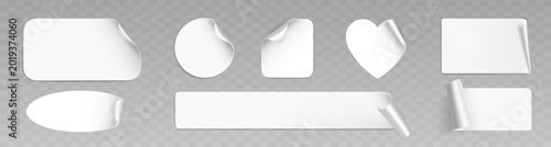 White peeled sticker labels collection isolated on transparent background