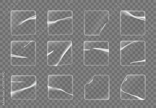 Transparent square glossy sticker labels set isolated on transparent background
