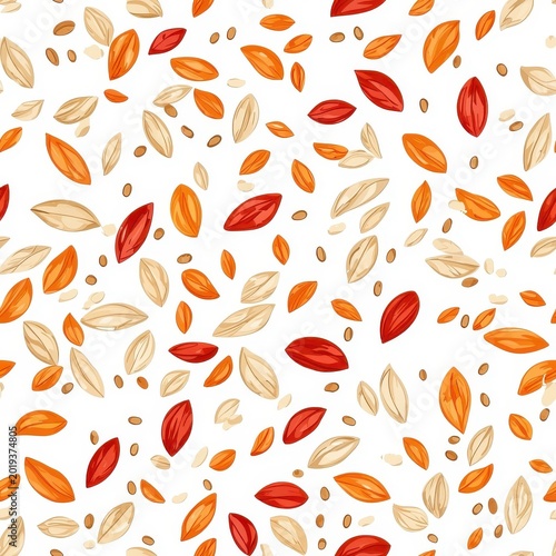 Flat style seamless pattern of oatmeal, bright and cheerful, isolated on white.