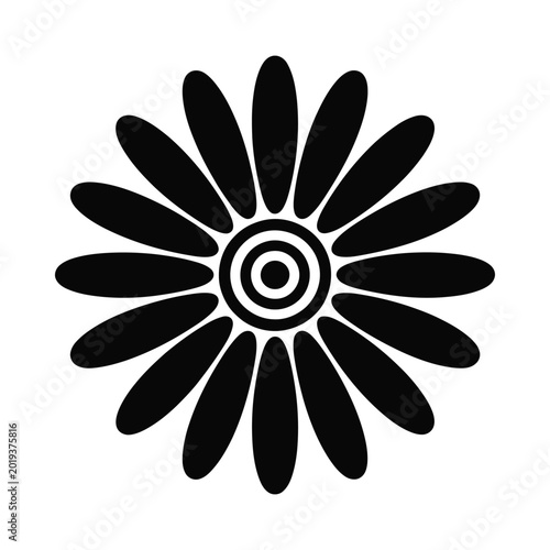 Black and white daisy silhouette on a white background