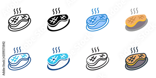 Steak icons set multiple style collection. Editable stroke 
