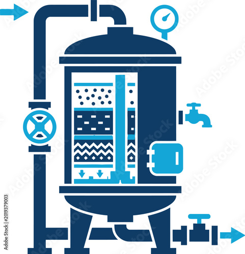 Fotografía Industrial Water Filtration Icon Collection Depicting Cylindrical Tank Gravel Sa