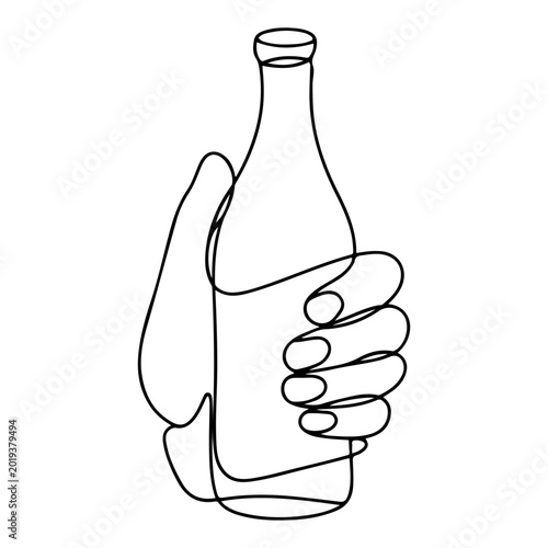 Continuous one line drawing of Beer glass bottle vector illustration.Continuous single line drawing of two wine bottles and clinking wine glasses.