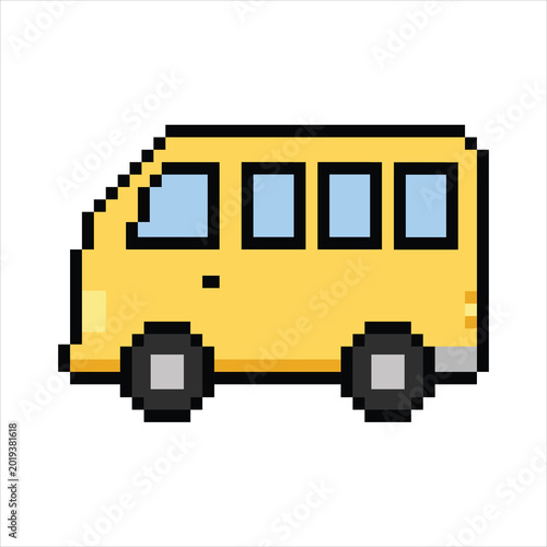 Cute Simple Pixel Bus Avatar of Yellow Mini Transport Vehicle on Soft Warm Cream Background