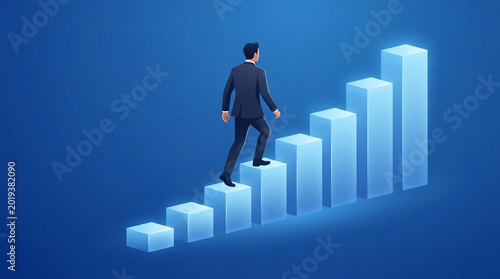 Businessman Climbing Steps Representing Growth and Success photo image