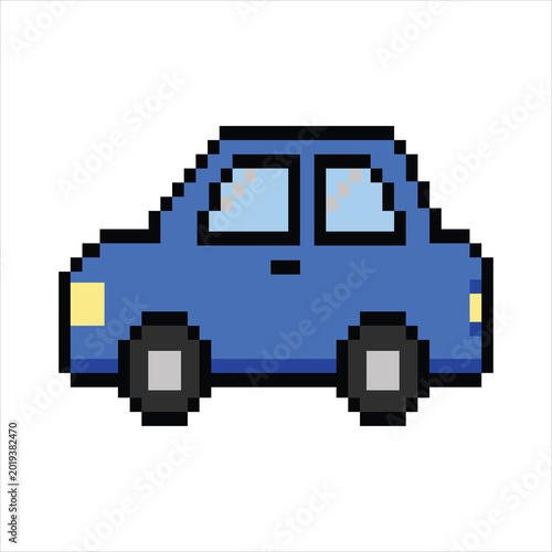 Cute Simple Pixel Car Avatar of Blue Sedan Vehicle on Soft Warm Cream Background