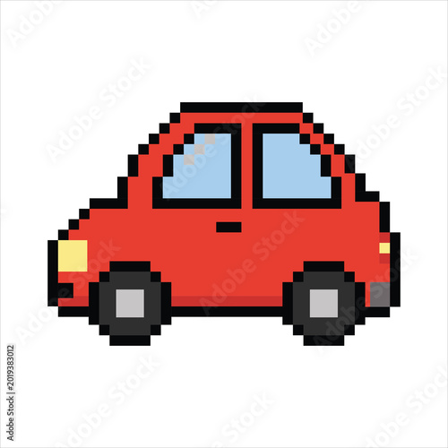 Cute Simple Pixel Car Avatar of Red Compact Vehicle on Soft Warm Cream Background