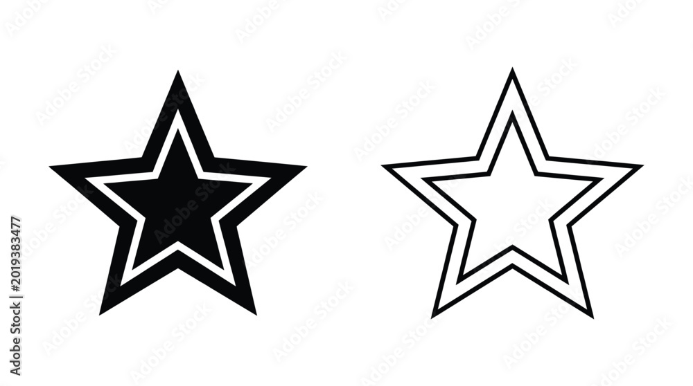 Obraz premium Two star shapes black filled and white outline on white background