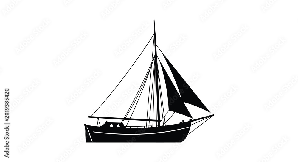 Fototapeta premium Sailing boat silhouette against a white background silhouette high quality professional detailed modern