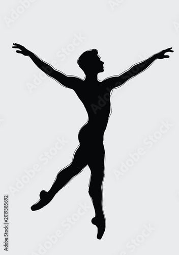 Foto 043-25-Silhouette of a male ballet dancer performing a graceful jump, showcasing