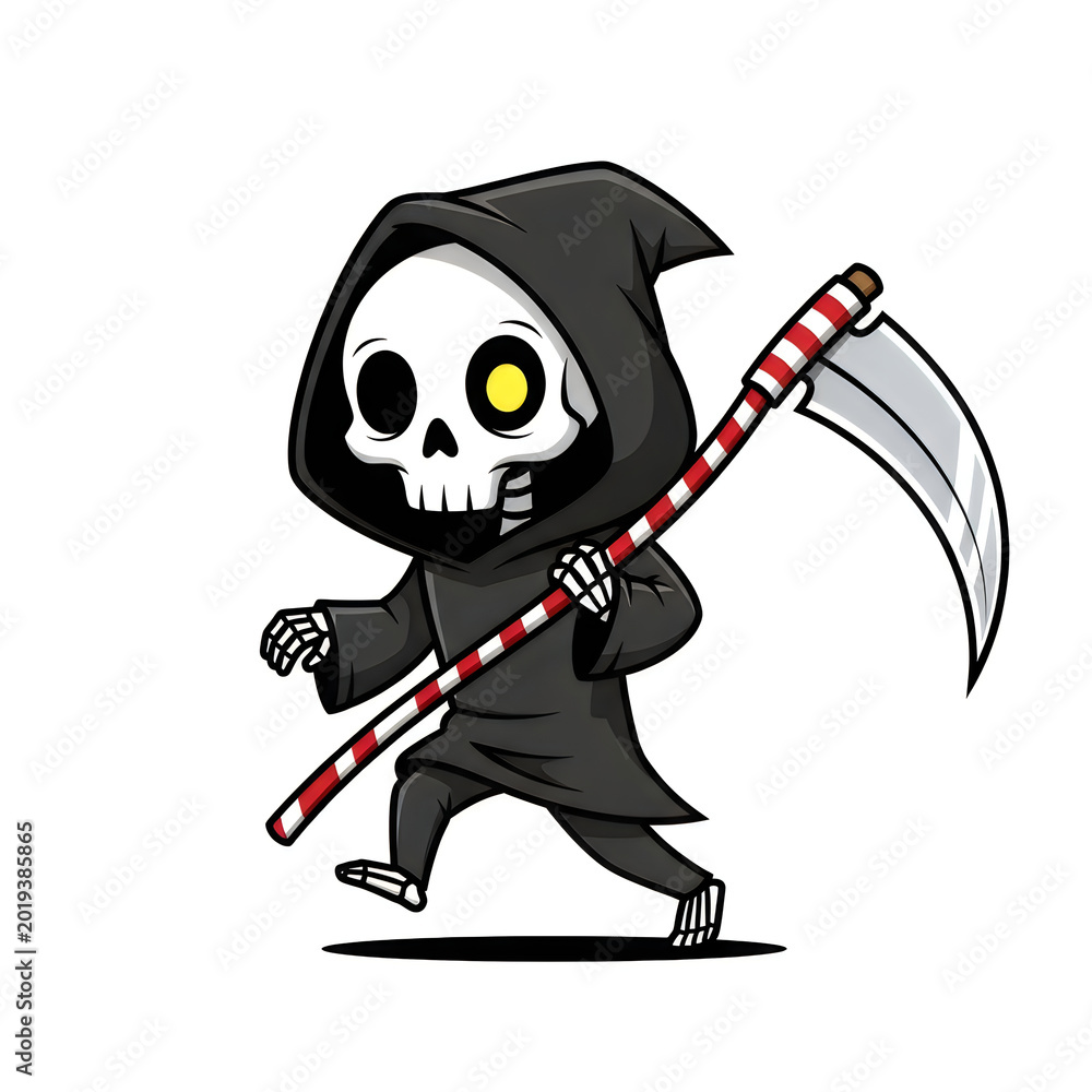 Obraz premium Cute grim reaper with candy cane scythe walking