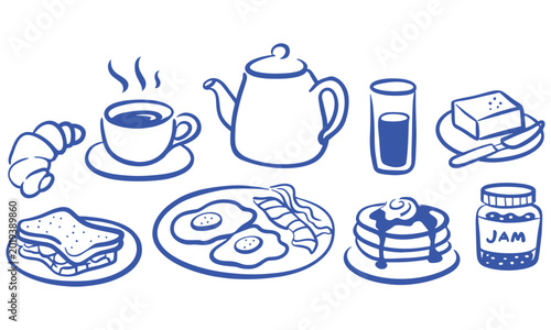 Hand Drawn Breakfast Items Outline Vector Collection